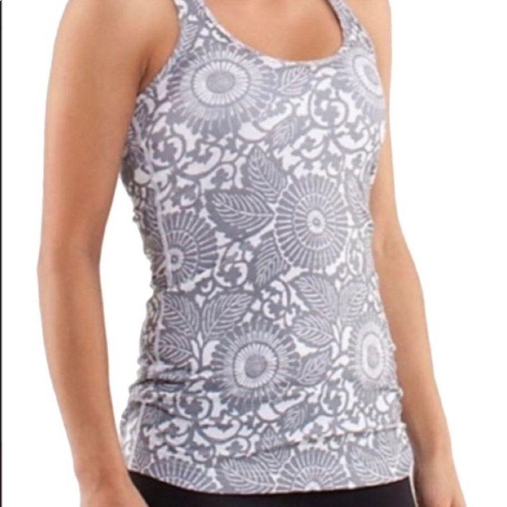Lululemon Racerback Tank Gray Flowers (4-6)